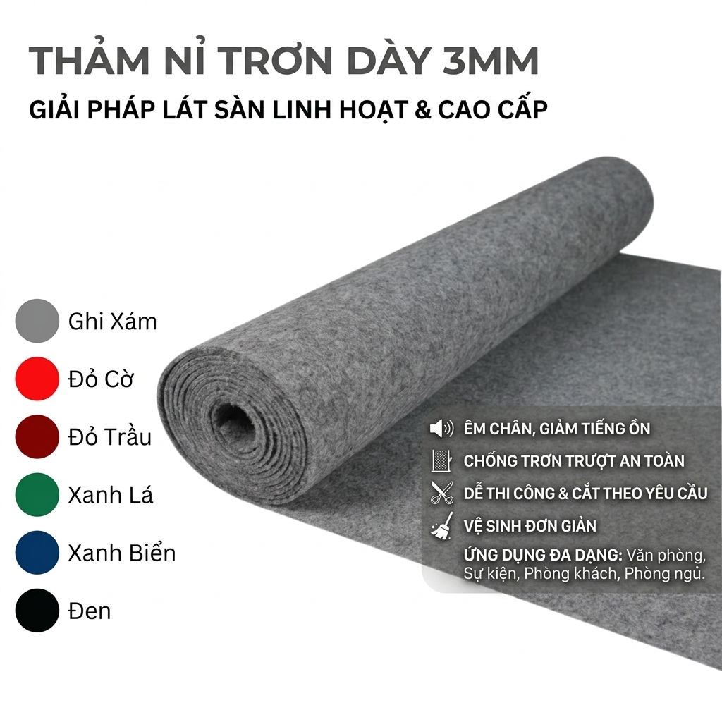 Thảm trải sàn nỉ phòng khách, văn phòng 3mm – bền đẹp